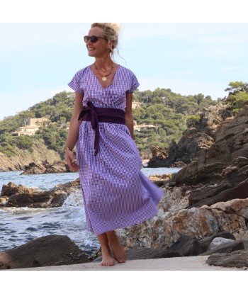 Robe Athéna - coton vichy lilas soldes