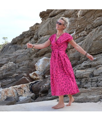 Robe Athéna -popeline de coton Milos fuchsia de la marque