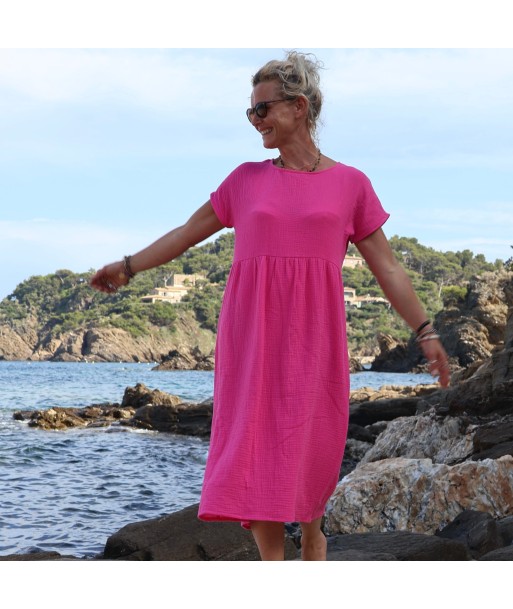 Robe Elsie double gaze de coton fushia Dans la société mordern