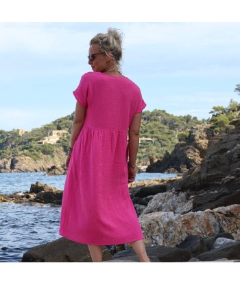 Robe Elsie double gaze de coton fushia Dans la société mordern