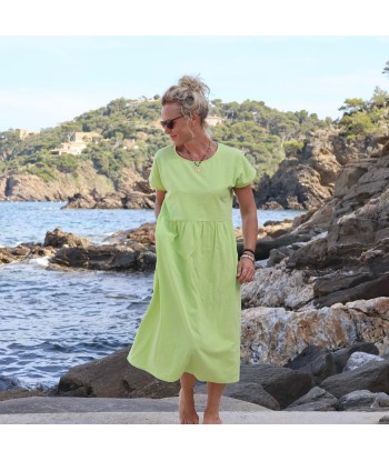 Robe Elsie coton lavé vert anis Vous souhaitez 