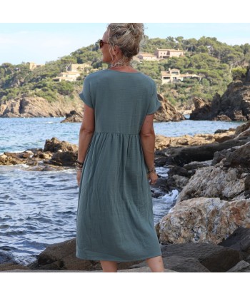 Robe Elsie double gaze de coton vert cactus en stock