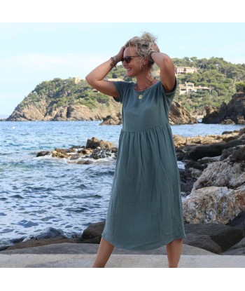 Robe Elsie double gaze de coton vert cactus en stock